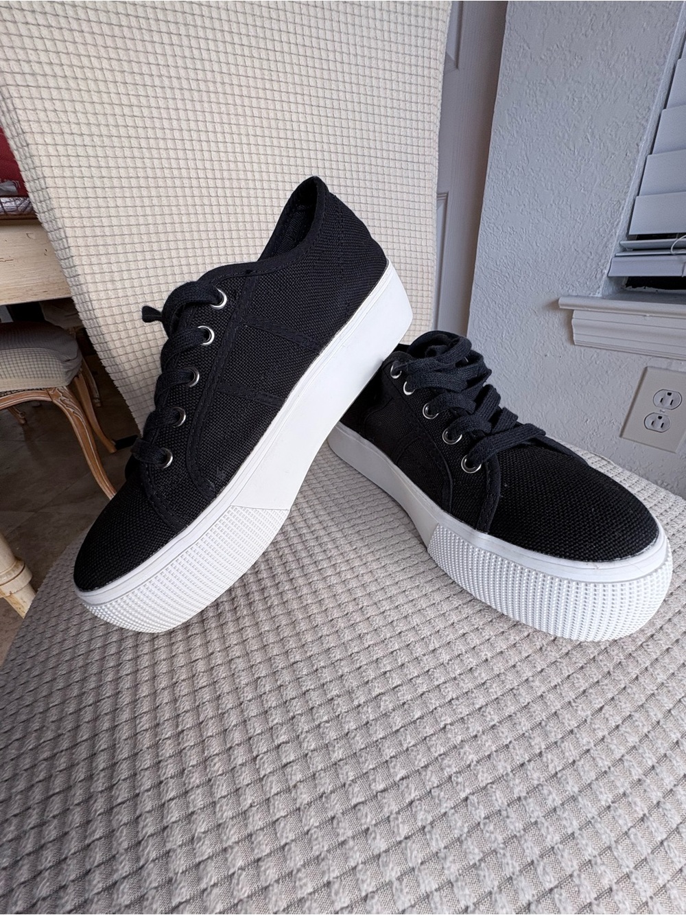Steve Madden Black Canvas Platform Sneakers with White Platform